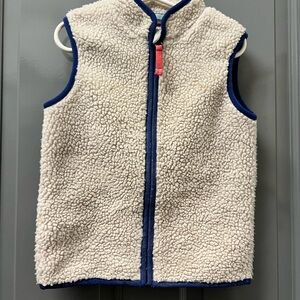 Baby Boden Cream Fleece Vest with Navy Trim